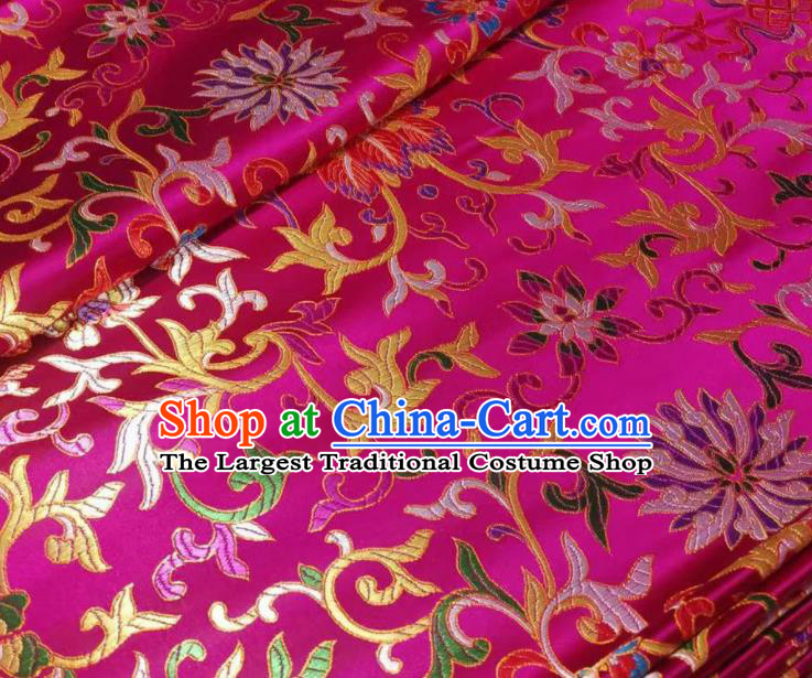 Chinese Royal Twine Floral Pattern Design Rosy Brocade Fabric Asian Traditional Satin Silk Material