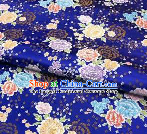 Chinese Classical Embroidered Peony Pattern Design Royalblue Brocade Fabric Asian Traditional Satin Silk Material