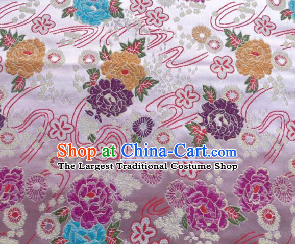 Chinese Classical Peony Plum Pattern Design White Brocade Fabric Asian Traditional Satin Silk Material