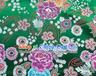 Chinese Classical Peony Plum Pattern Design Green Brocade Fabric Asian Traditional Satin Silk Material