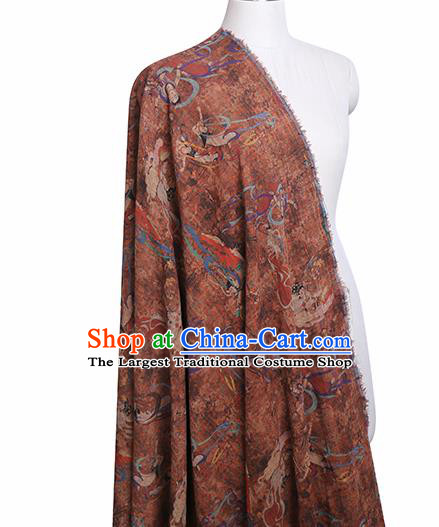 Chinese Classical Printing Flying God Pattern Design Brown Gambiered Guangdong Gauze Fabric Asian Traditional Cheongsam Silk Material