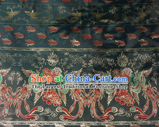 Chinese Royal Phoenix Peony Pattern Design Deep Grey Brocade Fabric Asian Traditional Horse Face Skirt Satin Silk Material