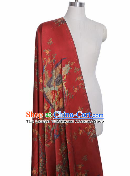 Chinese Classical Peacock Flower Pattern Design Red Gambiered Guangdong Gauze Fabric Asian Traditional Cheongsam Silk Material