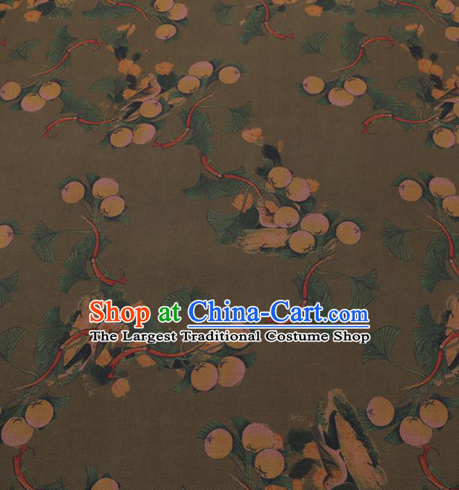 Chinese Classical Ginkgo Pattern Design Khaki Gambiered Guangdong Gauze Fabric Asian Traditional Cheongsam Silk Material
