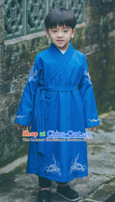 Chinese Traditional Ming Dynasty Swordsman Blue Costume Ancient Imperial Bodyguard Hanfu Clothing for Kids
