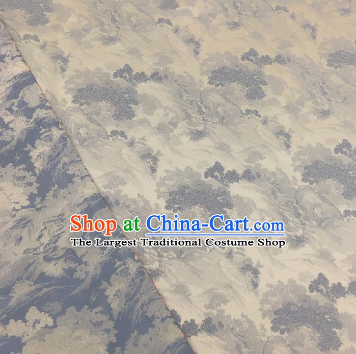 Chinese Classical Landscape Pattern Design White Silk Fabric Asian Traditional Cheongsam Brocade Material