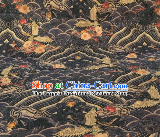 Asian Chinese Traditional Cranes Pattern Design Black Gambiered Guangdong Gauze Fabric Silk Material