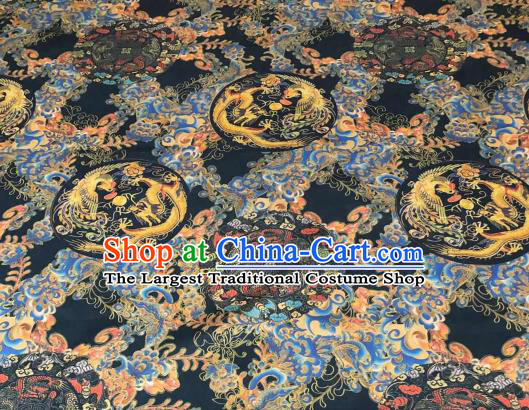 Asian Chinese Traditional Dragon Phoenix Pattern Design Navy Gambiered Guangdong Gauze Fabric Silk Material