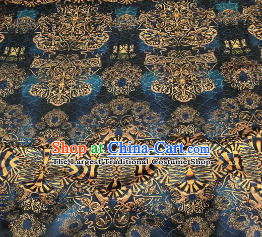 Asian Chinese Traditional Pattern Design Peacock Blue Gambiered Guangdong Gauze Fabric Silk Material