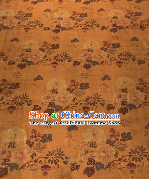 Asian Chinese Traditional Camellia Pattern Design Ginger Gambiered Guangdong Gauze Fabric Silk Material