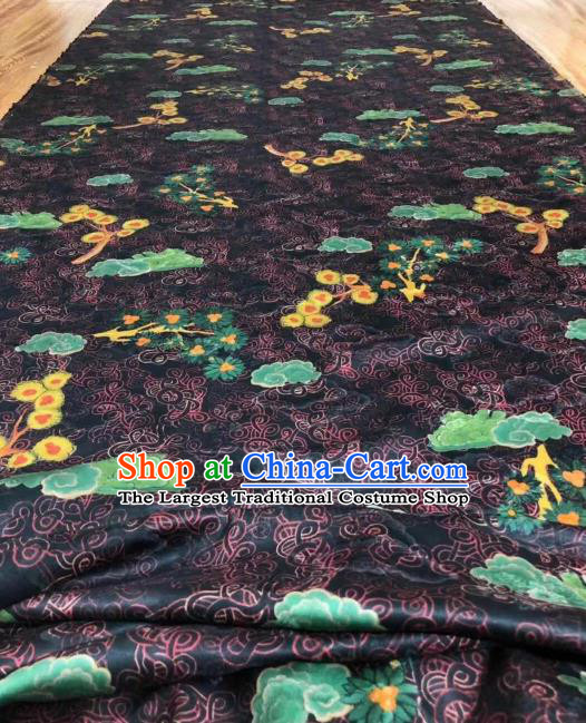 Asian Chinese Traditional Cloud Plum Pattern Design Navy Gambiered Guangdong Gauze Fabric Silk Material