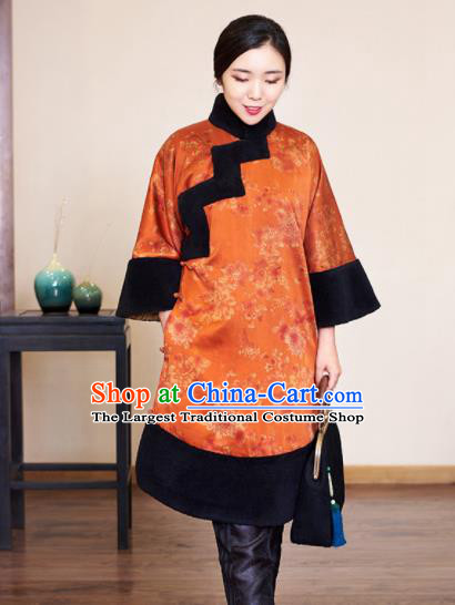 Traditional Chinese Graceful Orange Brocade Cheongsam Silk Qipao Dress for Women