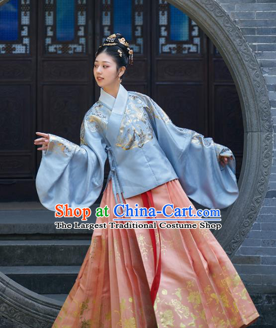 Chinese Ancient Royal Young Mistress Blouse and Skirt Traditional Ming Dynasty Countess Costumes for Women