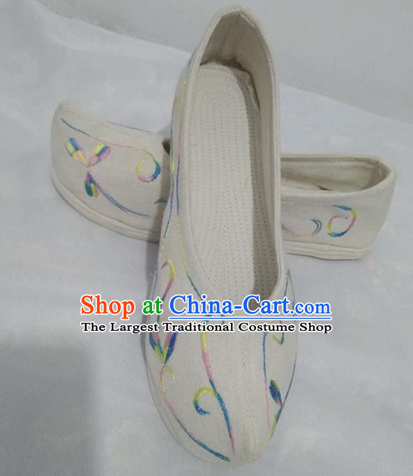 Chinese Traditional Handmade Embroidered White Bow Shoes Opera Shoes Hanfu Shoes Ancient Princess Shoes for Women