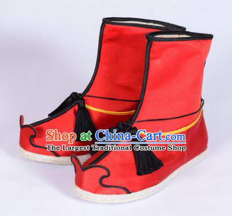 Chinese Ancient Swordsman Shoes Handmade Red Boots Traditional Hanfu Shoes Opera Shoes for Men