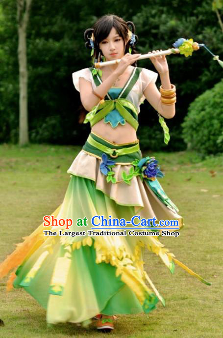 Chinese Cosplay Drama Young Lady Fairy Green Dress Traditional Ancient Female Swordsman Costume for Women