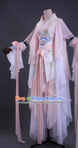 Chinese Cosplay Drama Young Lady Princess Pink Dress Traditional Ancient Female Swordsman Costume for Women