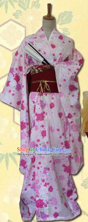 Japanese Cosplay Geisha Pink Kimono Yukata Dress Traditional Ancient Courtesan Costume for Women