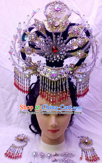 Chinese Traditional Peking Opera Empress Phoenix Crown Hairpins Handmade Beijing Opera Diva Hair Accessories for Women