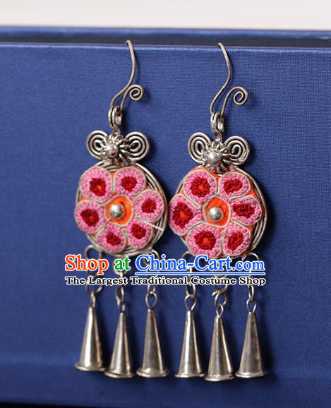 Chinese Traditional Miao Nationality Embroidered Earrings Handmade Ethnic Ear Accessories for Women