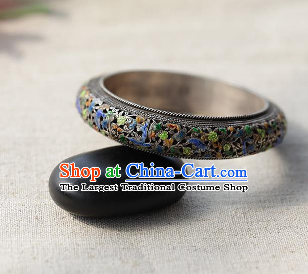 Chinese Traditional Miao Nationality Silver Carving Bracelet Handmade Ethnic Cloisonne Accessories for Women