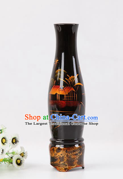 Chinese Traditional Handmade Printing Black Lacquerware Vase Craft