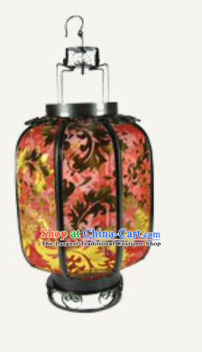 Chinese Traditional Handmade Printing Ombre Flowers Iron Red Palace Lantern New Year Ceiling Lamp
