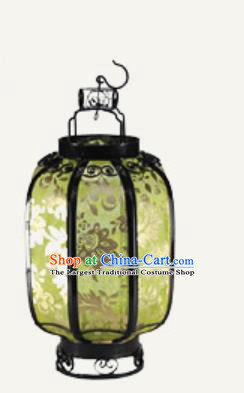 Chinese Traditional Handmade Printing Ombre Flowers Iron Green Palace Lantern New Year Ceiling Lamp