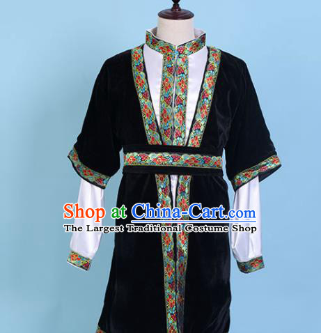 Chinese Traditional Kazak Nationality Embroidered Black Clothing Xinjiang Ethnic Folk Dance Costume for Men