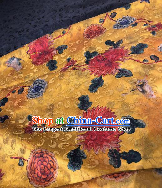Asian Chinese Traditional Chrysanthemum Pattern Design Yellow Gambiered Guangdong Gauze Fabric Silk Material