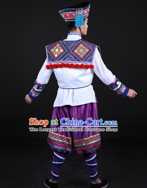 Chinese Traditional Yao Nationality Festival Purple Outfits Ethnic Minority Folk Dance Stage Show Costume for Men