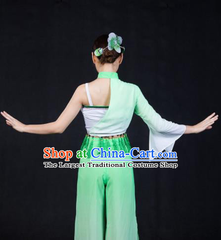 Chinese Spring Festival Gala Folk Dance Green Outfits Traditional Fan Dance Costume for Women