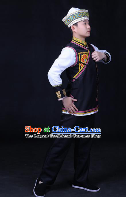 Chinese Traditional Tu Nationality Festival Compere Black Outfits Ethnic Minority Folk Dance Stage Show Costume for Men