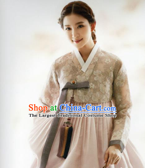 Korean Traditional Hanbok Princess Blouse and Pink Dress Outfits Asian Korea Fashion Costume for Women