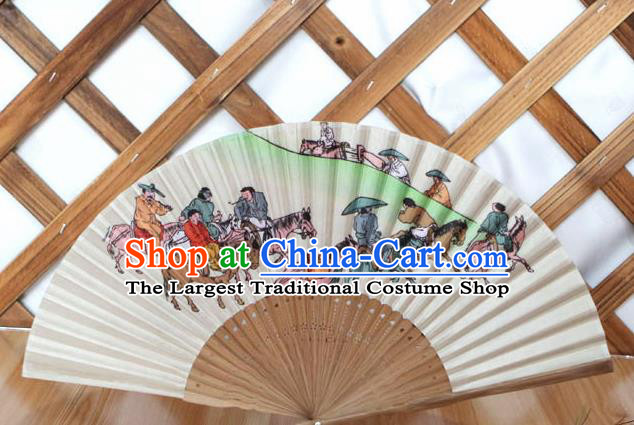Korean Traditional Folk Folding Fan Asian Korea Printing Paper Fans for Women