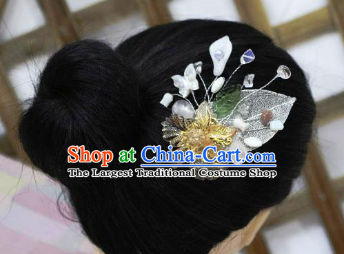 Korean Traditional Court Bride Golden Flower Hairpins Asian Korea Fashion Wedding Hair Accessories for Women