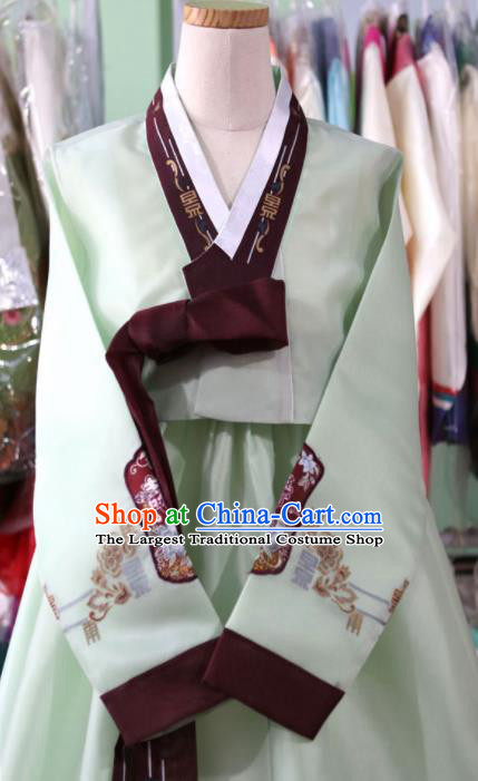 Korean Traditional Bride Garment Hanbok Embroidered Light Green Blouse and Dress Outfits Asian Korea Fashion Costume for Women