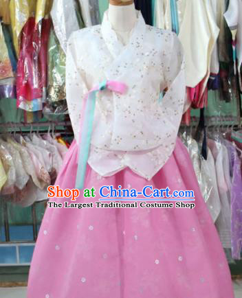 Korean Traditional Garment Bride Hanbok White Blouse and Pink Dress Outfits Asian Korea Fashion Costume for Women