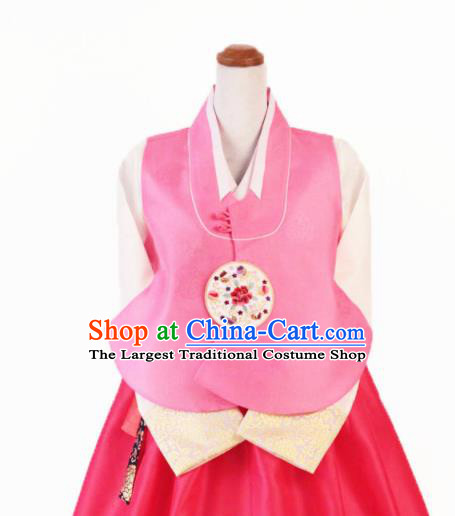 Korean Traditional Garment Bride Hanbok Embroidered Peony Pink Vest Asian Korea Fashion Costume for Women