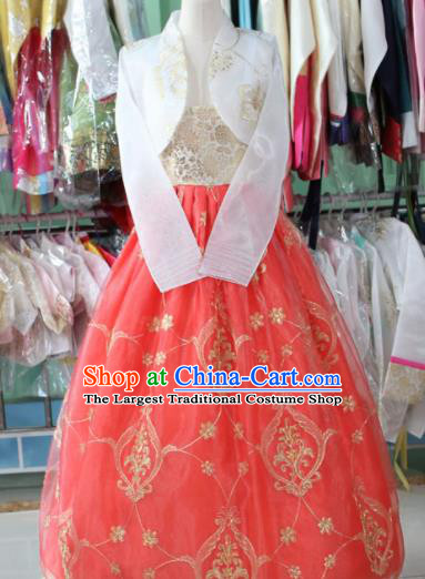 Korean Traditional Garment White Blouse and Peach Pink Dress Bride Hanbok Asian Korea Fashion Costume for Women