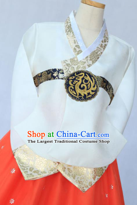 Korean Traditional Garment White Blouse and Orange Dress Bride Hanbok Asian Korea Fashion Costume for Women