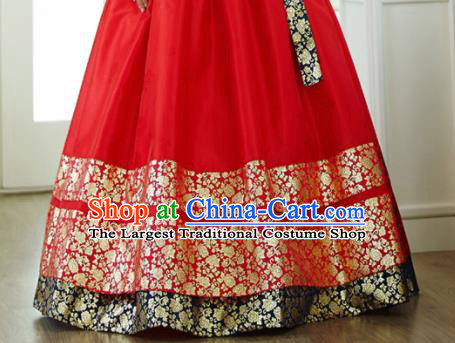 Korean Traditional Hanbok Garment Navy Blouse and Red Dress Asian Korea Fashion Costume for Women