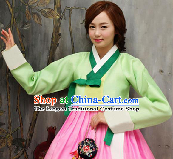 Korean Traditional Court Mother Hanbok Garment Green Blouse and Pink Dress Asian Korea Fashion Costume for Women