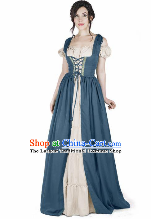 Western Halloween Cosplay Housemaid Blue Dress European Traditional Middle Ages Female Civilian Costume for Women