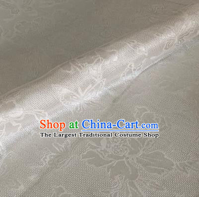 Asian Chinese Classical Peony Butterfly Pattern Design White Brocade Jacquard Fabric Traditional Cheongsam Silk Material
