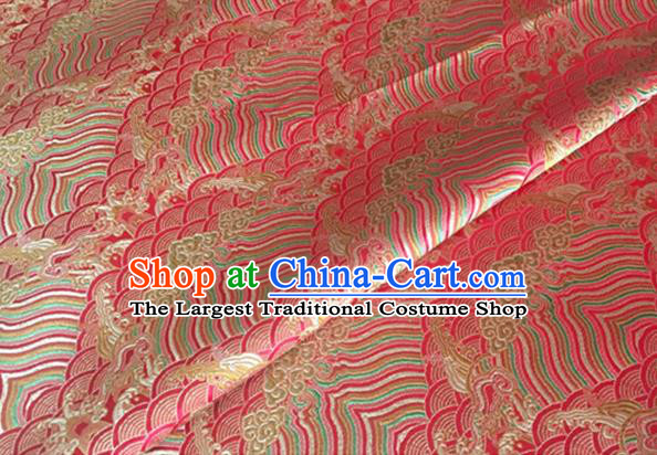 Asian Chinese Classical Wave Cliff Pattern Design Red Brocade Jacquard Fabric Traditional Cheongsam Silk Material