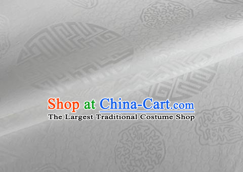 Asian Chinese Classical Longevity Pattern Design White Brocade Jacquard Fabric Traditional Cheongsam Silk Material