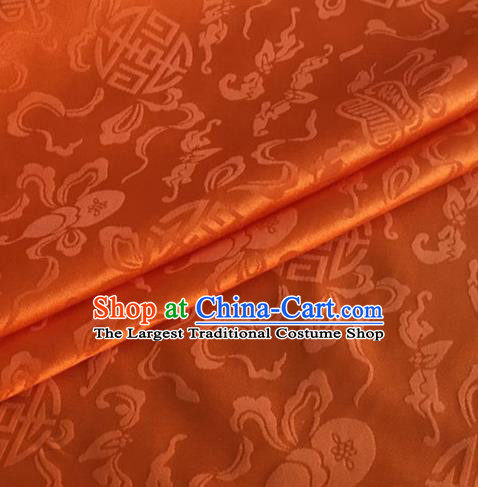 Asian Chinese Classical Ribbon Calabash Pattern Design Orange Silk Fabric Traditional Cheongsam Material
