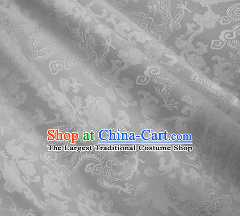 Asian Chinese Classical Peony Dragon Pattern Design White Silk Fabric Traditional Cheongsam Brocade Material