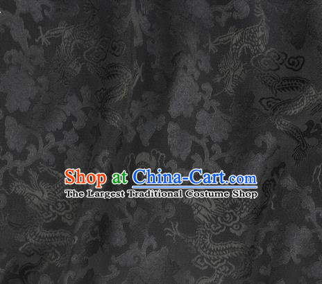 Asian Chinese Classical Peony Dragon Pattern Design Black Silk Fabric Traditional Cheongsam Brocade Material